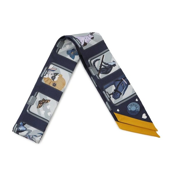 HERMES Twilly HERMES STORY Silk100% Marine/Grease/Gold 063875S - Picture 1 of 7